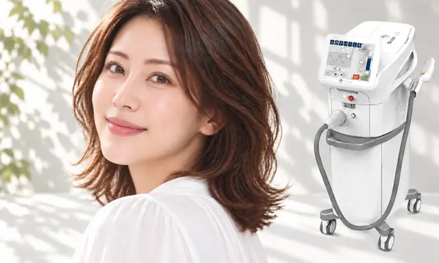 ステラM22の光治療機器と白い服の女性モデル
